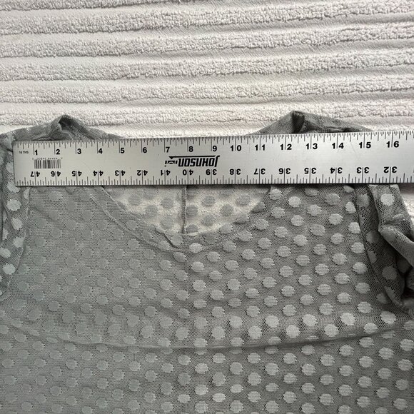 Kozan Womens Gray Polka Dot Sheer Mesh Long-Sleeve Asymmetric Hem Top Large - Picture 5 of 7